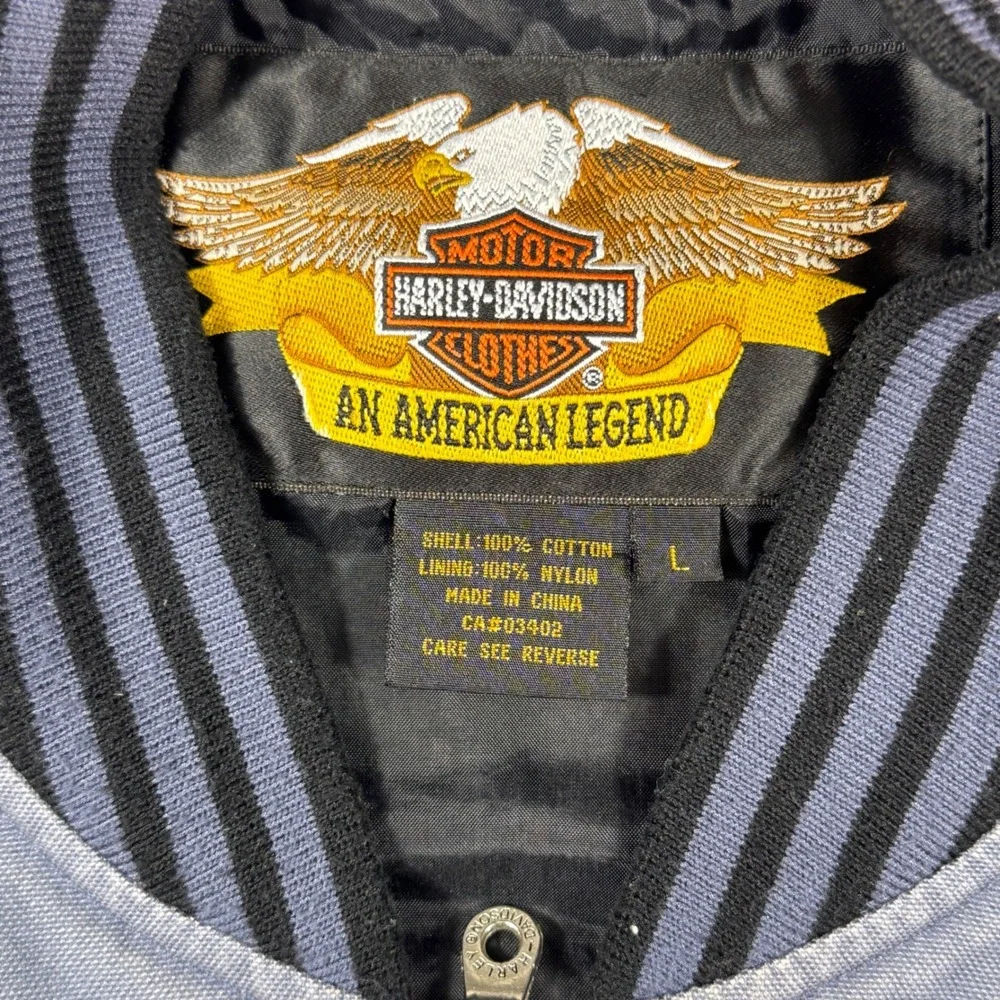 Harley Davidson Classic V-Twin Canvas Bomber Jacket Blue Gray Mens Large Vintage